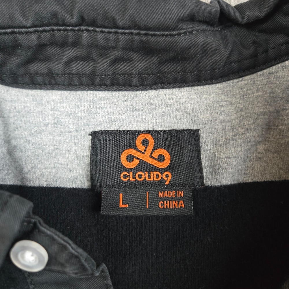 Cloud 9 Gaming Rugby Shirt Men's L‎ Black Gray Striped Polo Elbow Patch Skater - Picture 3 of 10